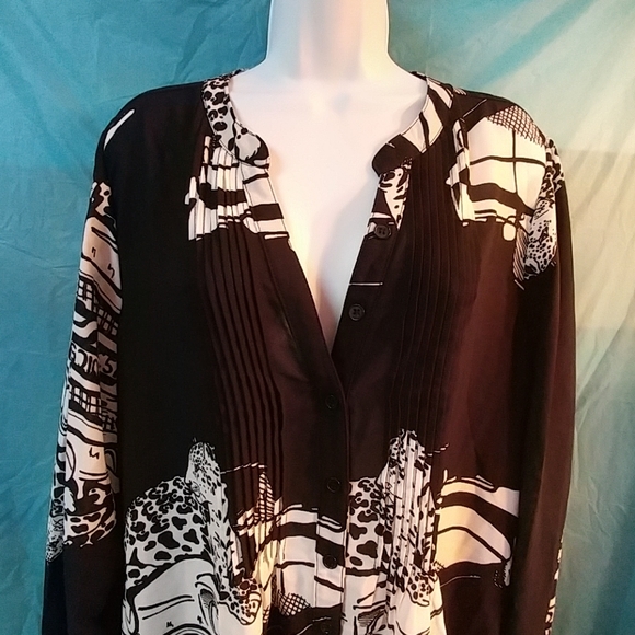 Melissa McCarthy Plus Pintucked Cheetah Blouse - Picture 2 of 8